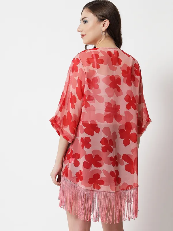 Pink_Polyester_Blend_Printed_3/4Th_Sleeve_Shrug_For_Women