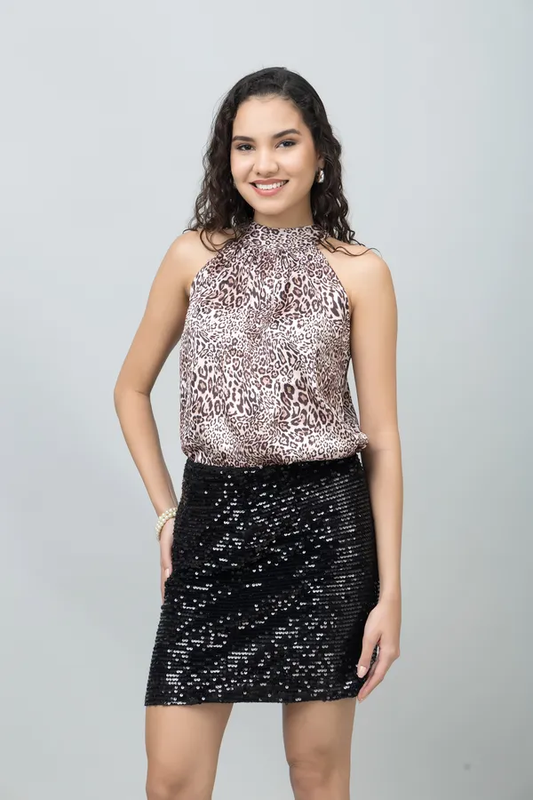 Brown_Satin_Animal_Print_Sleeveless_Halter_Neck_Hip_Length_Top_For_Women_&_Girls