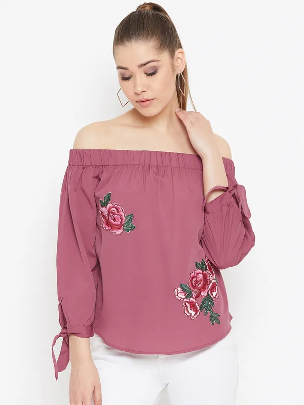 Solid_off_shoulder_top_with_floral_patch