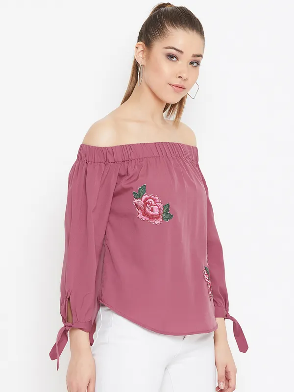 Solid_off_shoulder_top_with_floral_patch
