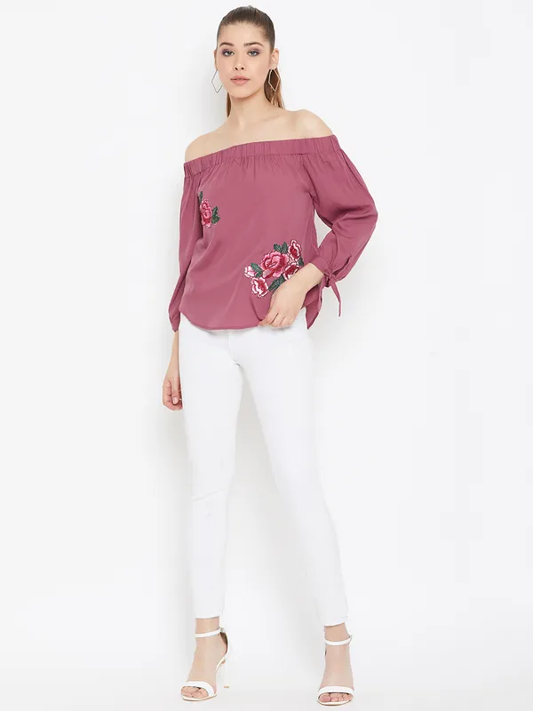 Solid_off_shoulder_top_with_floral_patch