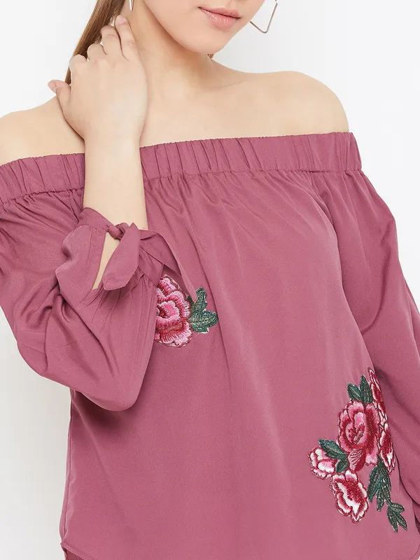 Solid_off_shoulder_top_with_floral_patch