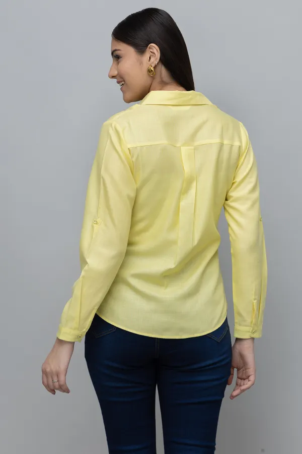 Yellow_Solid_Linen_Shirt_For_Women