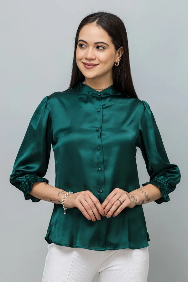 Spread_Collar_Elasticated_Sleeves_Satin_Shirt