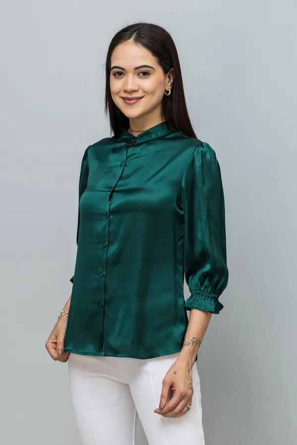 Spread_Collar_Elasticated_Sleeves_Satin_Shirt