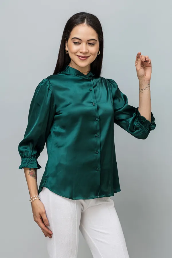 Spread_Collar_Elasticated_Sleeves_Satin_Shirt