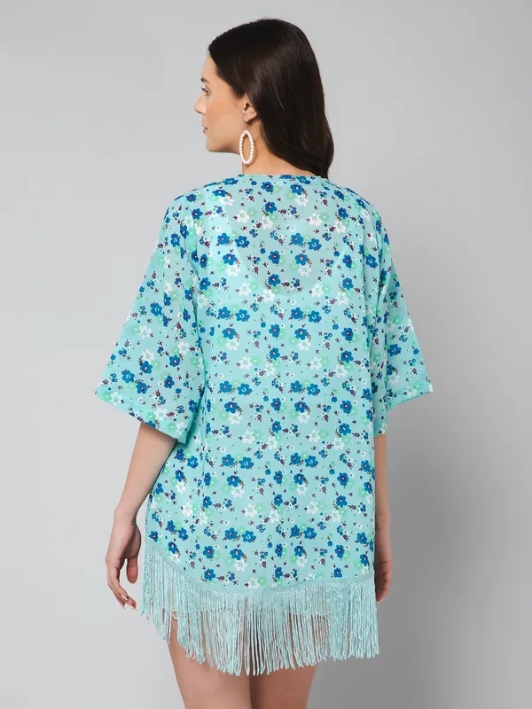 Blue_Cotton_Blend_Floral_Print_3/4Th_Sleeve_Shrug_For_Women