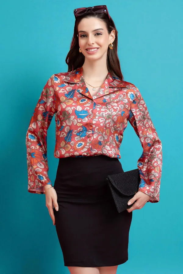 Floral_Flared_Sleeves_Satin_Shirt