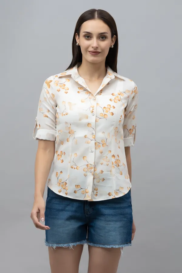 White_Linen_Blend_Floral_Print_Full_Sleeve_Hip_Length_Shirt_For_Women