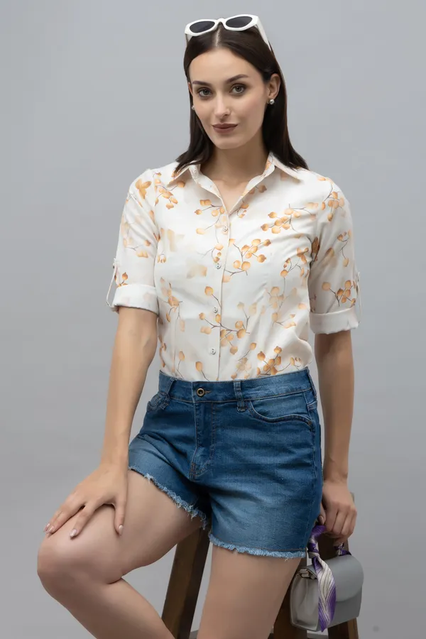 White_Linen_Blend_Floral_Print_Full_Sleeve_Hip_Length_Shirt_For_Women