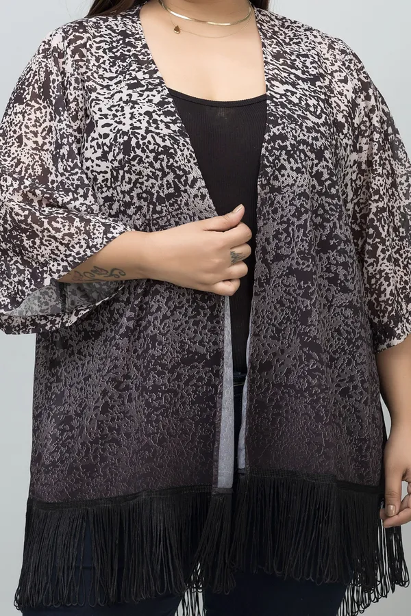 Beige_&_Black_Georgette_Ombre_3/4Th_Sleeve_Shrug_For_Women