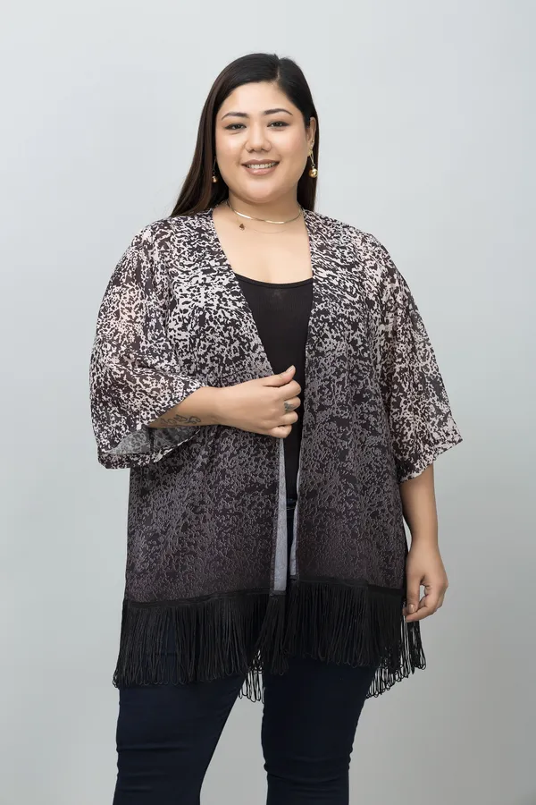 Beige_&_Black_Georgette_Ombre_3/4Th_Sleeve_Shrug_For_Women