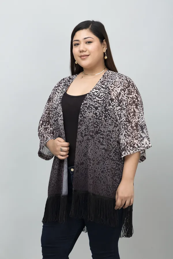 Beige_&_Black_Georgette_Ombre_3/4Th_Sleeve_Shrug_For_Women