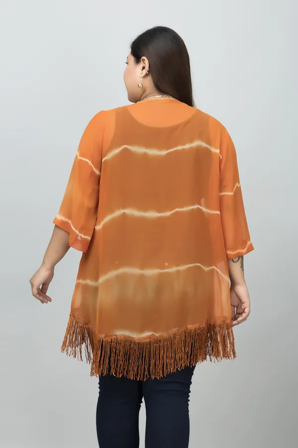 Women's_Plus_Size_Orange_Georgette_Ombre_3/4Th_Sleeve_Shrug_For_Women