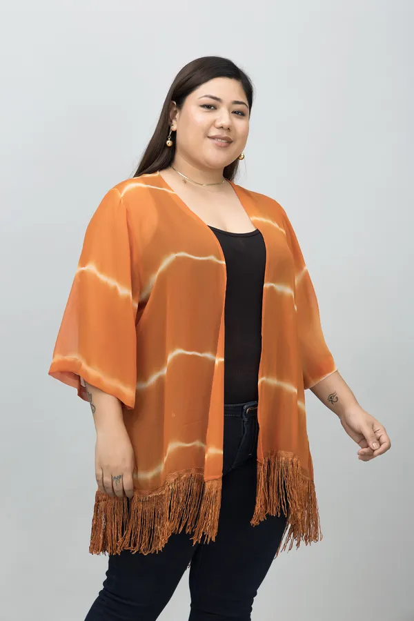 Women's_Plus_Size_Orange_Georgette_Ombre_3/4Th_Sleeve_Shrug_For_Women