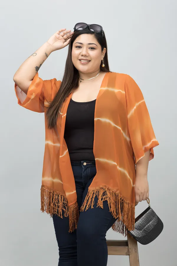 Women's_Plus_Size_Orange_Georgette_Ombre_3/4Th_Sleeve_Shrug_For_Women