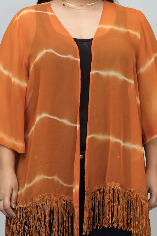 Women's_Plus_Size_Orange_Georgette_Ombre_3/4Th_Sleeve_Shrug_For_Women
