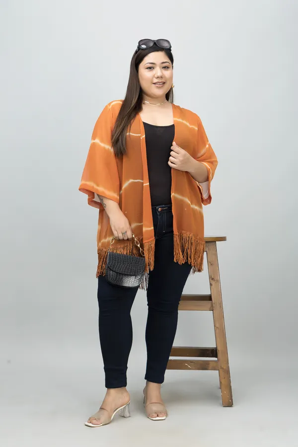 Women's_Plus_Size_Orange_Georgette_Ombre_3/4Th_Sleeve_Shrug_For_Women