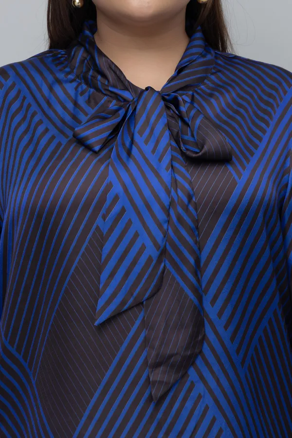 Women's_Plus_Size_Striped_Tie_Up_Neck_Satin_Top