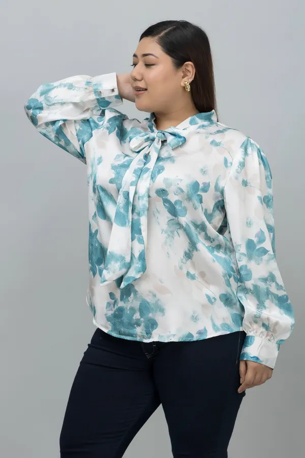 Women's_Plus_Size_Green_&_White_Satin_Tie-Up_Striped_Regular_Sleeves_Hip_Length_Shirt_Style_For_Women