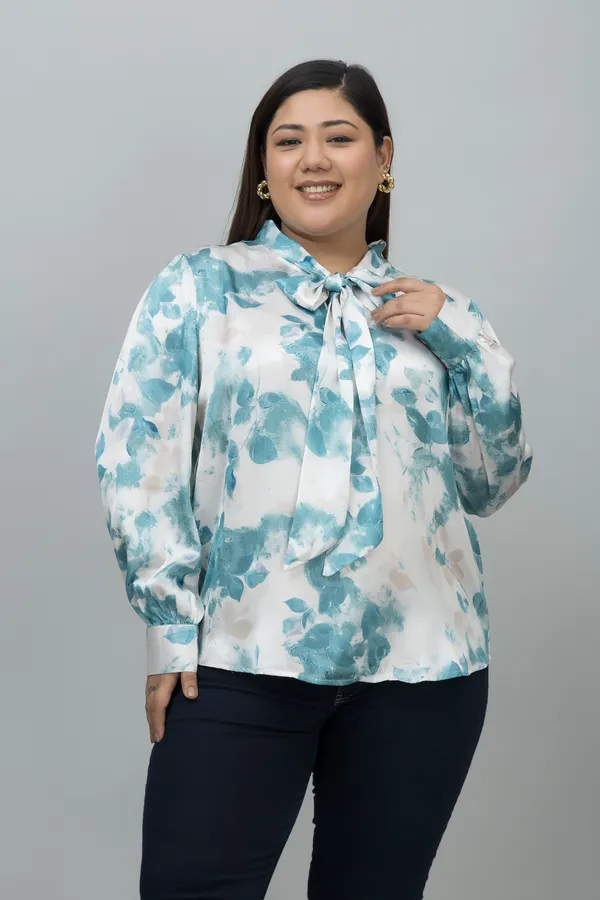 Women's_Plus_Size_Green_&_White_Satin_Tie-Up_Striped_Regular_Sleeves_Hip_Length_Shirt_Style_For_Women