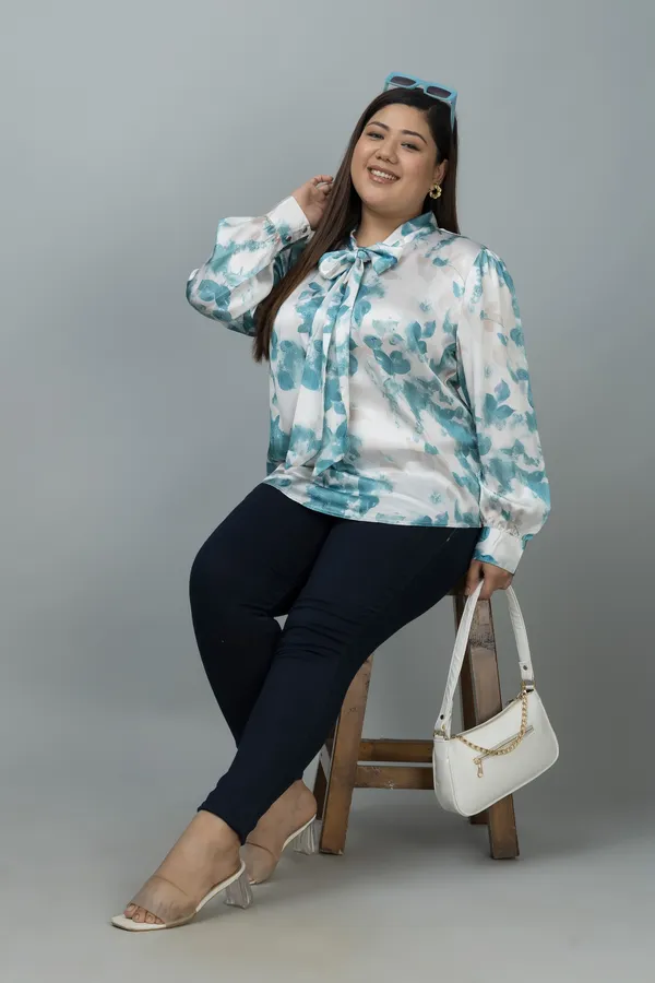 Women's_Plus_Size_Green_&_White_Satin_Tie-Up_Striped_Regular_Sleeves_Hip_Length_Shirt_Style_For_Women