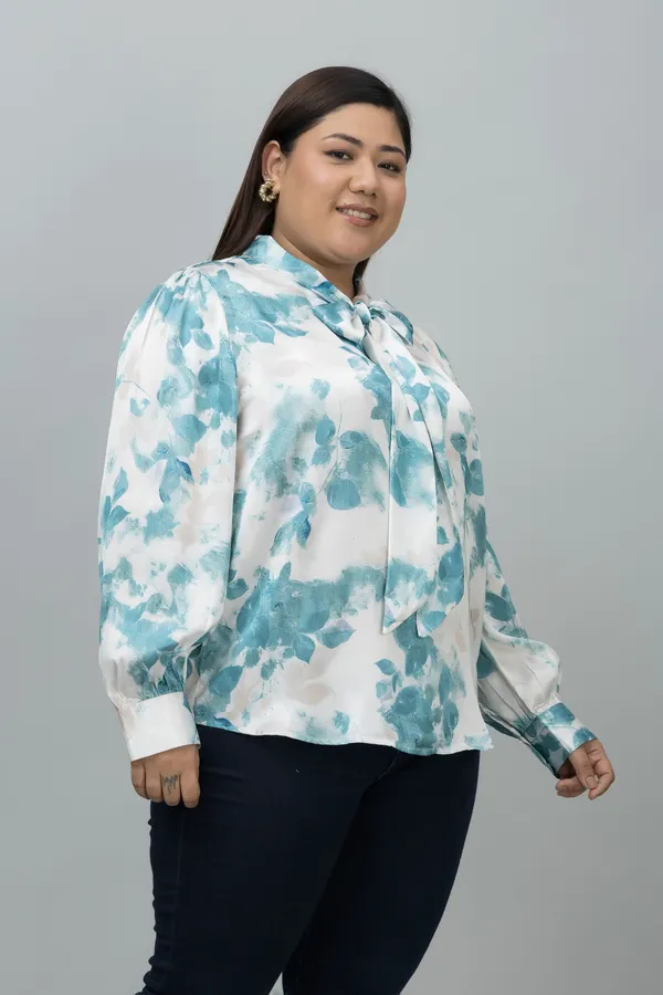 Women's_Plus_Size_Green_&_White_Satin_Tie-Up_Striped_Regular_Sleeves_Hip_Length_Shirt_Style_For_Women