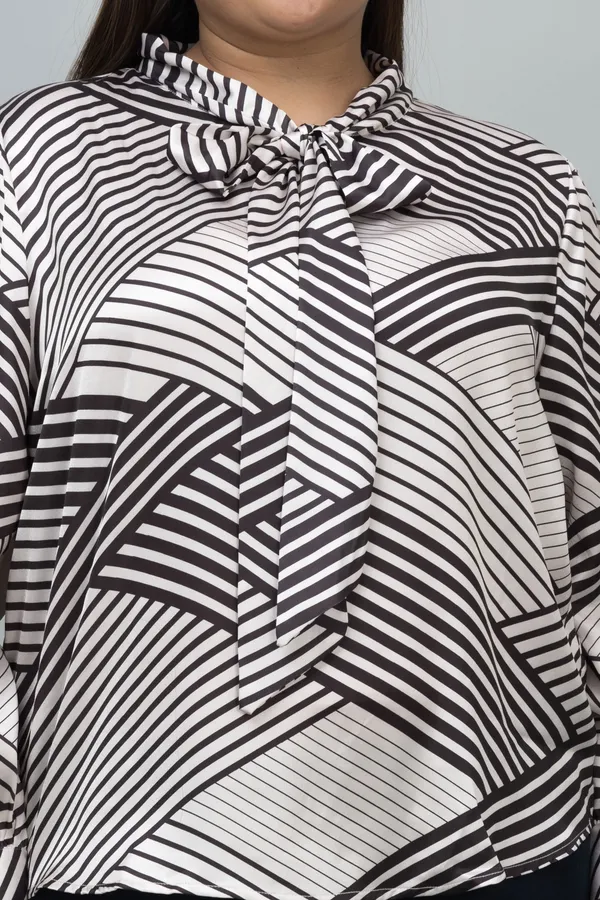 Women's_Plus_Size_White_&_Black_Satin_Tie-Up_Striped_Regular_Sleeves_Hip_Length_Shirt_Style_For_Women