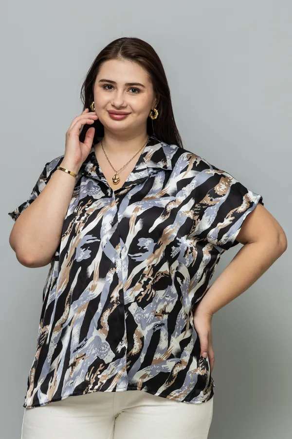 Abstract_Casual_Short_Sleeves_Satin_Shirt