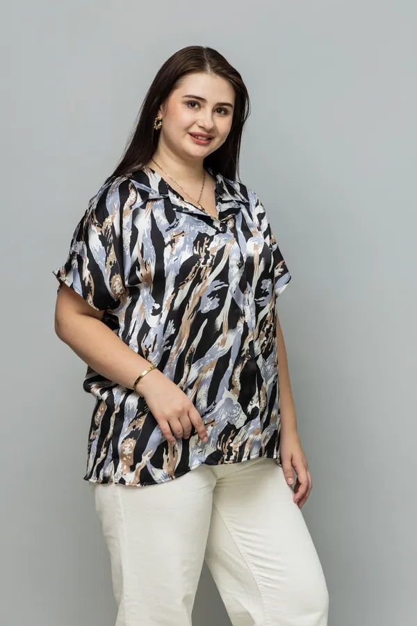 Abstract_Casual_Short_Sleeves_Satin_Shirt