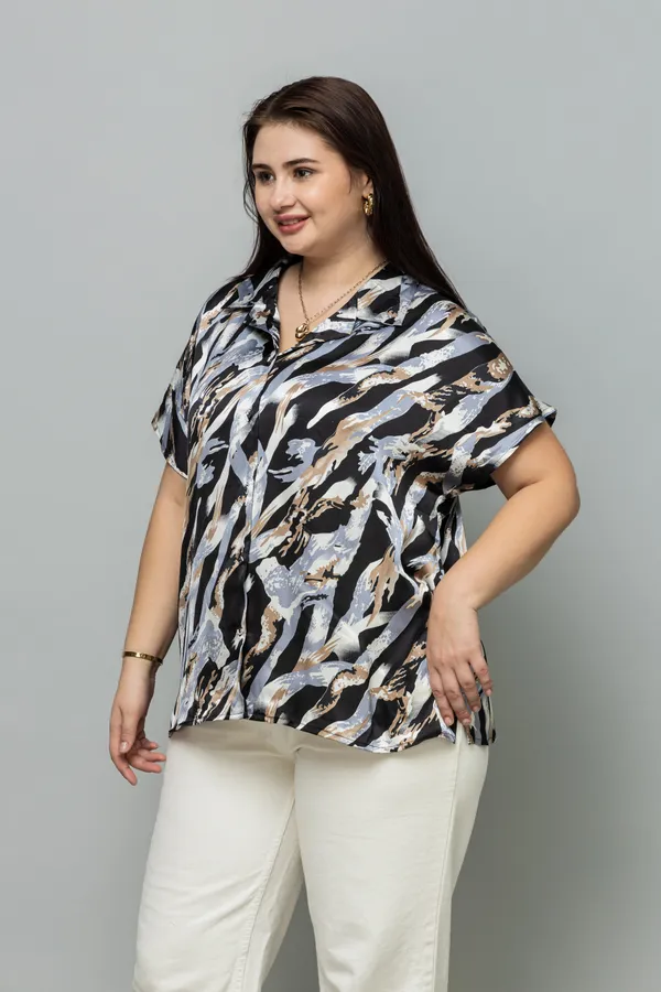 Abstract_Casual_Short_Sleeves_Satin_Shirt