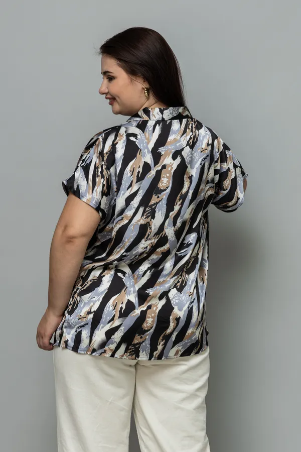 Abstract_Casual_Short_Sleeves_Satin_Shirt