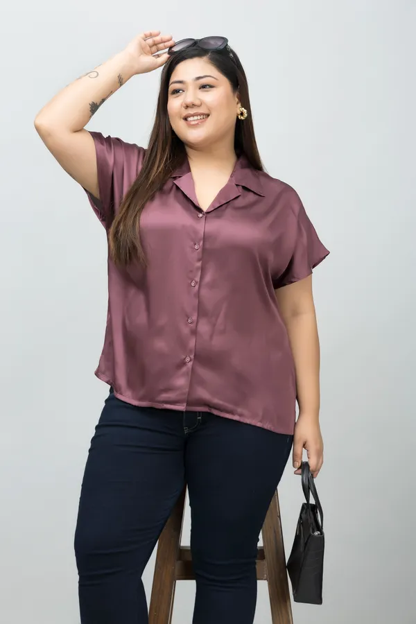 Women's_Plus_Size_Purple_Satin_Printed_Short_Sleeve_Hip_Length_Shirt_For_Women