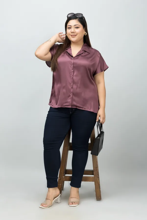 Women's_Plus_Size_Purple_Satin_Printed_Short_Sleeve_Hip_Length_Shirt_For_Women