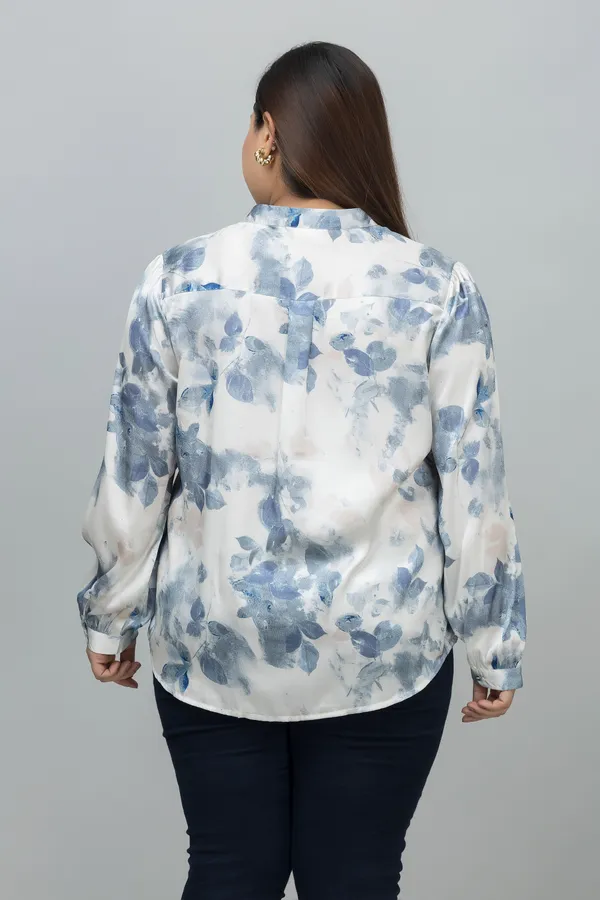 Women's_Plus_Size_Blue_&_White_Satin_Floral_Print_Full_Sleeve_Hip_Length_Shirt_For_Women
