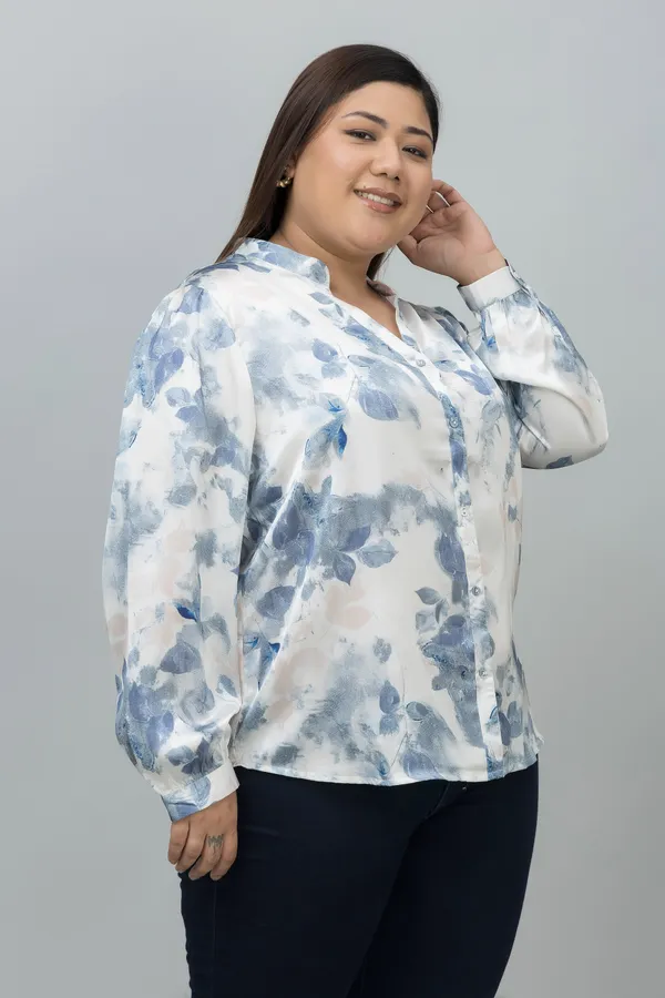 Women's_Plus_Size_Blue_&_White_Satin_Floral_Print_Full_Sleeve_Hip_Length_Shirt_For_Women