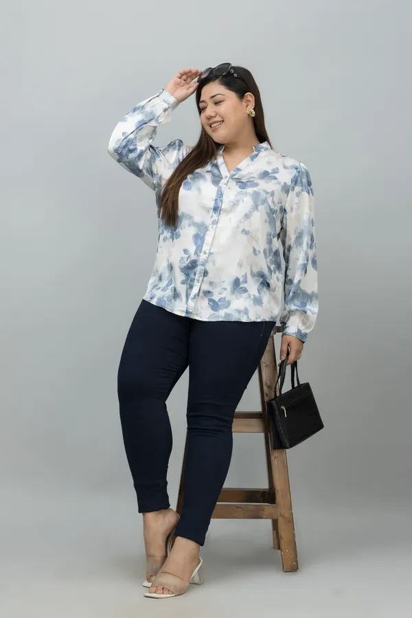 Women's_Plus_Size_Blue_&_White_Satin_Floral_Print_Full_Sleeve_Hip_Length_Shirt_For_Women