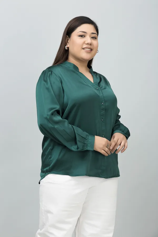 Women's_Plus_Size_Band_Collar_Casual_Satin_Shirt