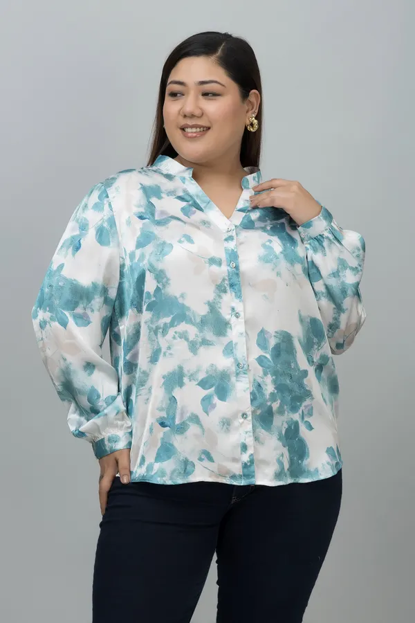 Women's_Plus_Size_Green_&_White_Satin_Floral_Print_Full_Sleeve_Hip_Length_Shirt_For_Women