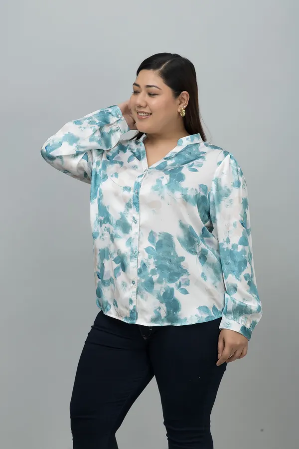 Women's_Plus_Size_Green_&_White_Satin_Floral_Print_Full_Sleeve_Hip_Length_Shirt_For_Women