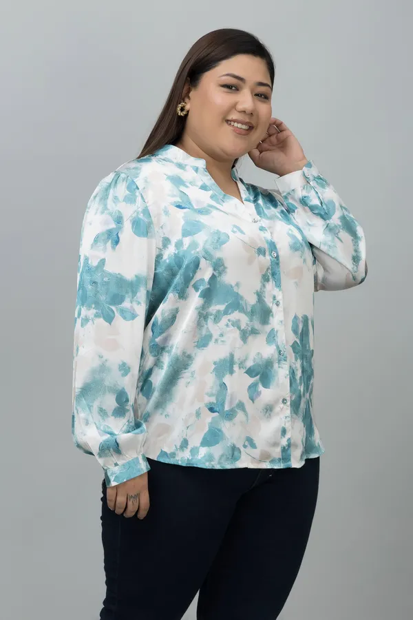 Women's_Plus_Size_Green_&_White_Satin_Floral_Print_Full_Sleeve_Hip_Length_Shirt_For_Women