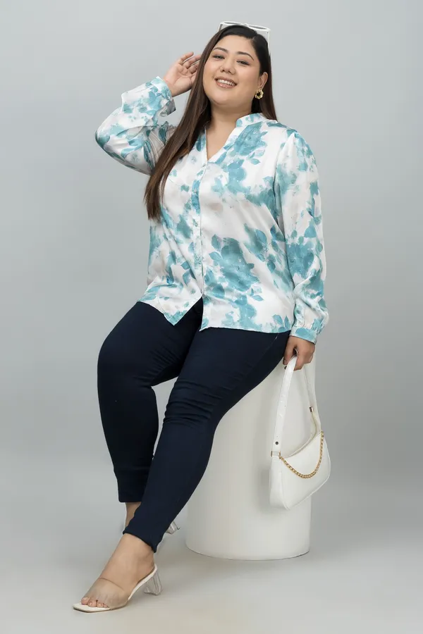 Women's_Plus_Size_Green_&_White_Satin_Floral_Print_Full_Sleeve_Hip_Length_Shirt_For_Women