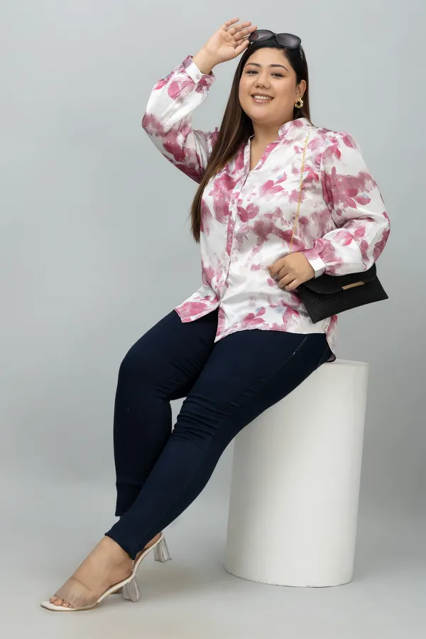 Women's_Plus_Size_Red_&_White_Satin_Floral_Print_Full_Sleeve_Hip_Length_Shirt_For_Women