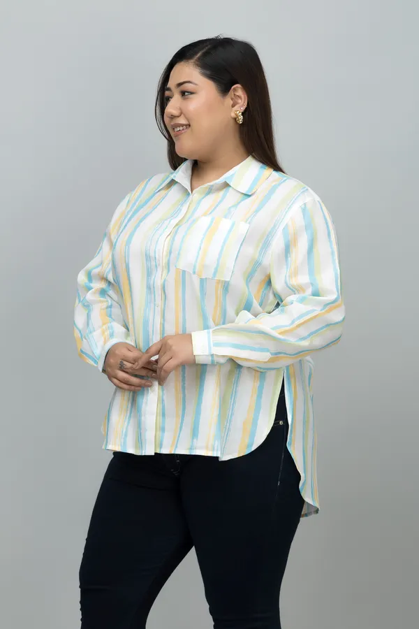 Women's_Plus_Size_Green_&_White_Linen_Blend_Striped_Full_Sleeve_Hip_Length_Shirt_For_Women