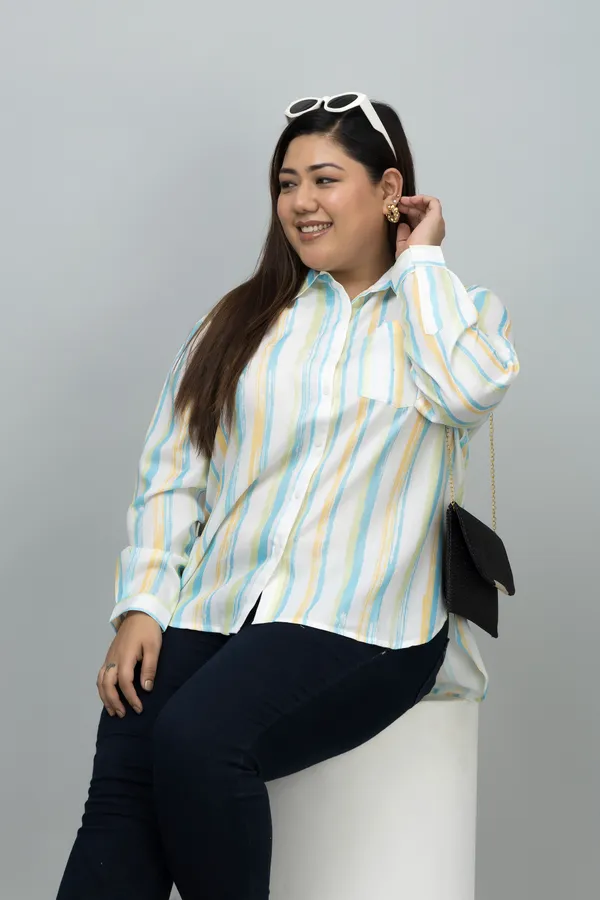 Women's_Plus_Size_Green_&_White_Linen_Blend_Striped_Full_Sleeve_Hip_Length_Shirt_For_Women