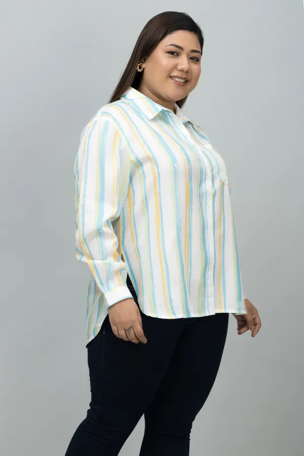 Women's_Plus_Size_Green_&_White_Linen_Blend_Striped_Full_Sleeve_Hip_Length_Shirt_For_Women