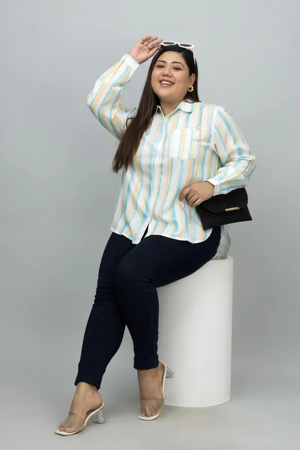 Women's_Plus_Size_Green_&_White_Linen_Blend_Striped_Full_Sleeve_Hip_Length_Shirt_For_Women