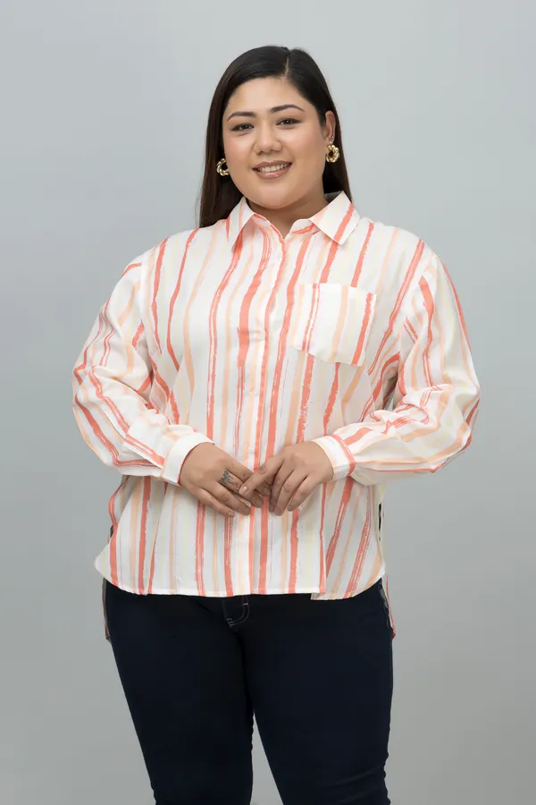 Women's_Plus_Size_Red_&_White_Linen_Blend_Striped_Full_Sleeve_Hip_Length_Shirt_For_Women