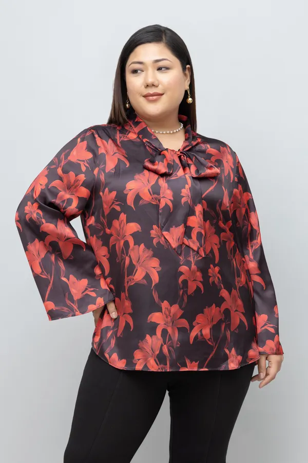 Women's_Plus_Size_Red_Lilly_Print_Tie_Top