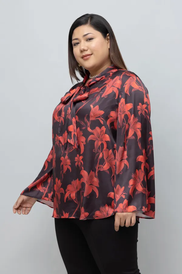 Women's_Plus_Size_Red_Lilly_Print_Tie_Top